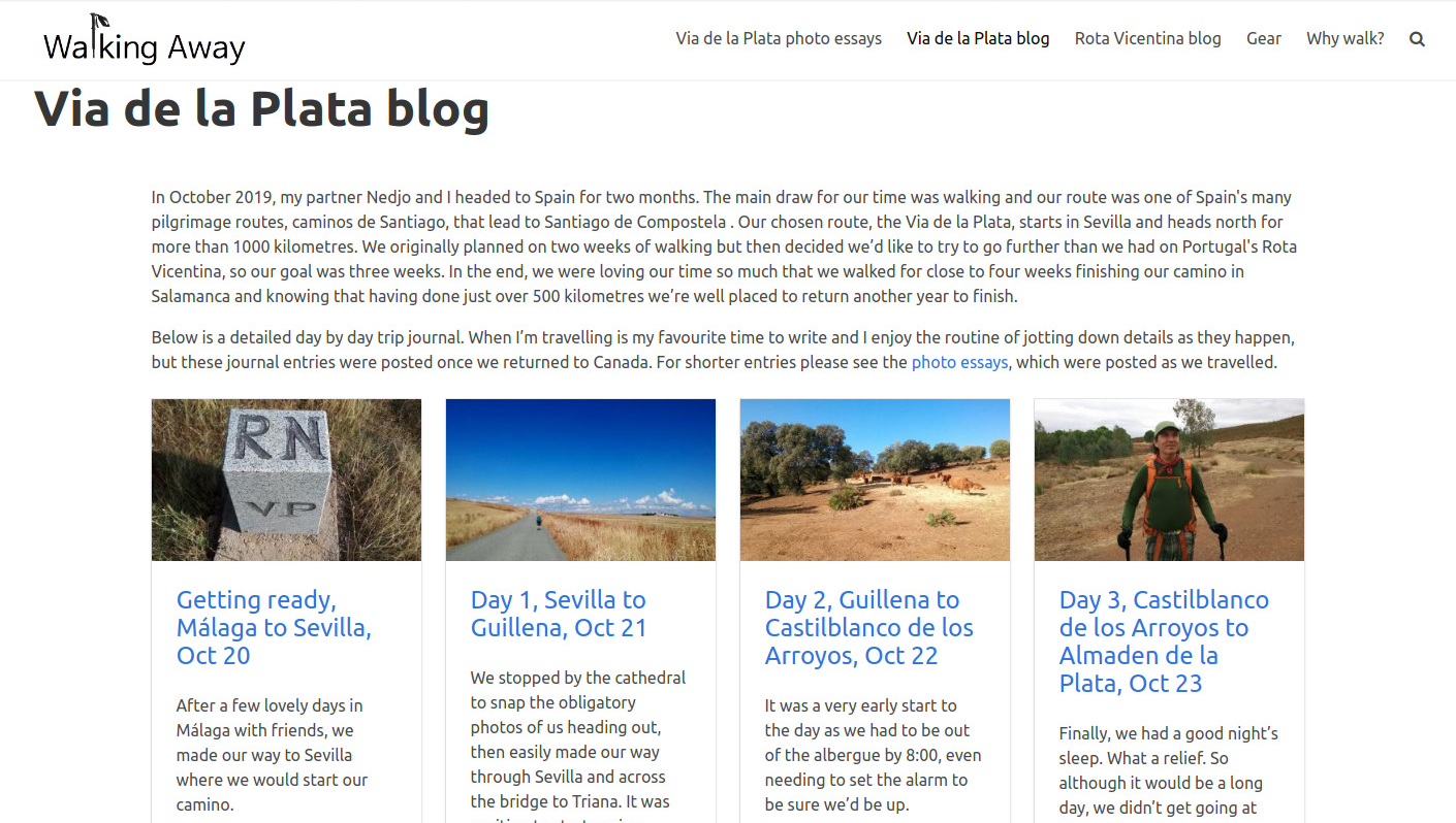 Screenshot of blog posts about walking the Via de la Plata.