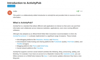 Screenshot of ActivityPub documentation.